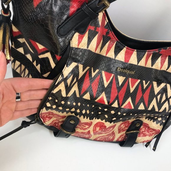 Desigual Red & Black Geometric Floral Heart Purse - Picture 3 of 5